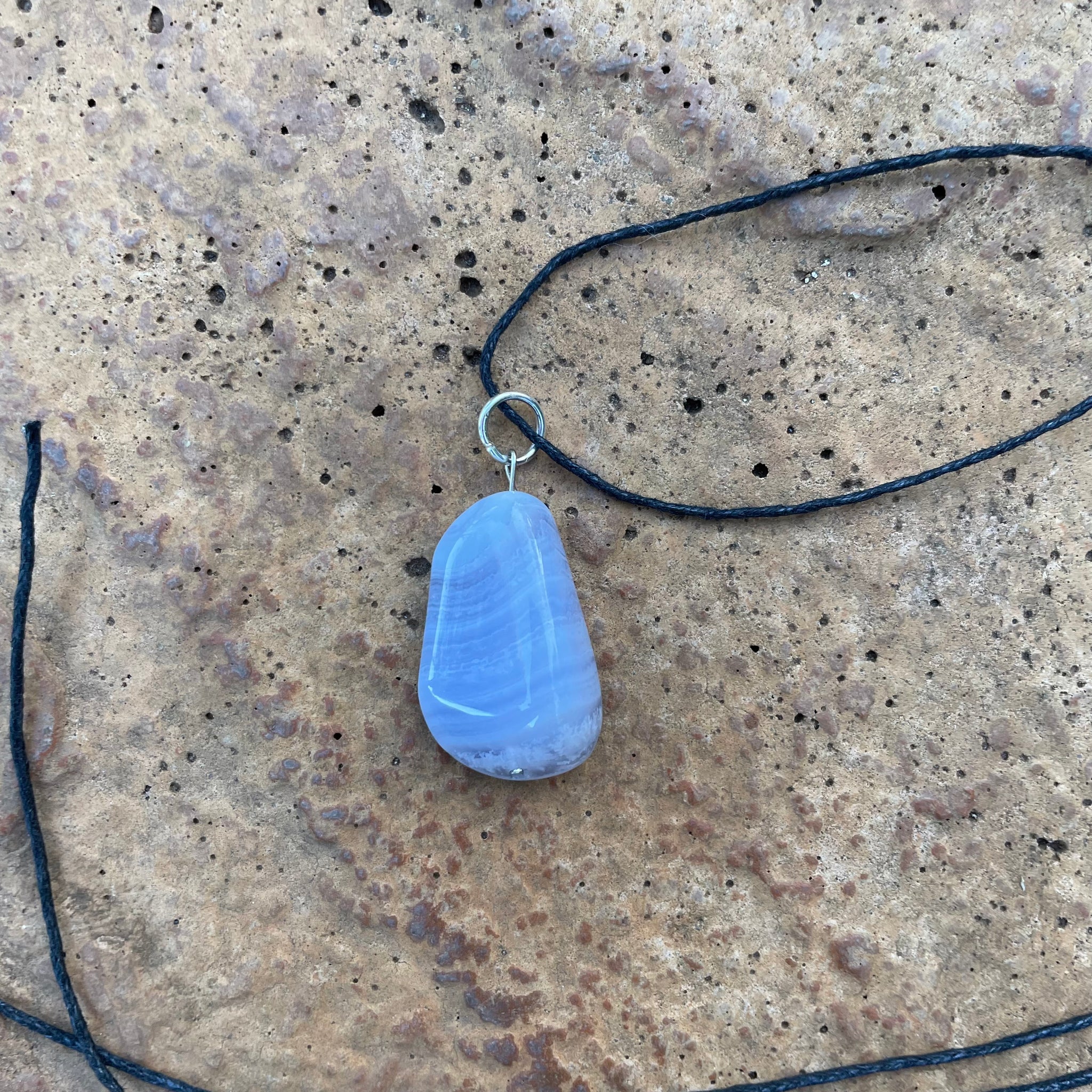 Blue Lace Agate Tumbled Pendant - New Moon Beginnings | New Moon Beginnings